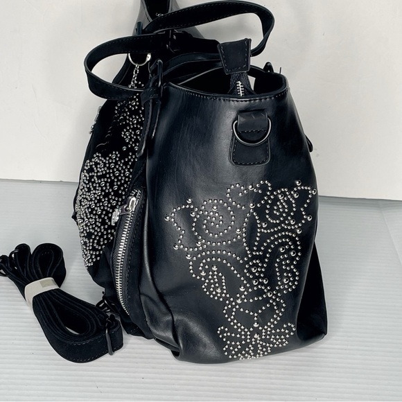 Desigual ROTTERDAM BLONDIE Black Silver Faux Leather Hobo Bag Studded - Picture 4 of 16